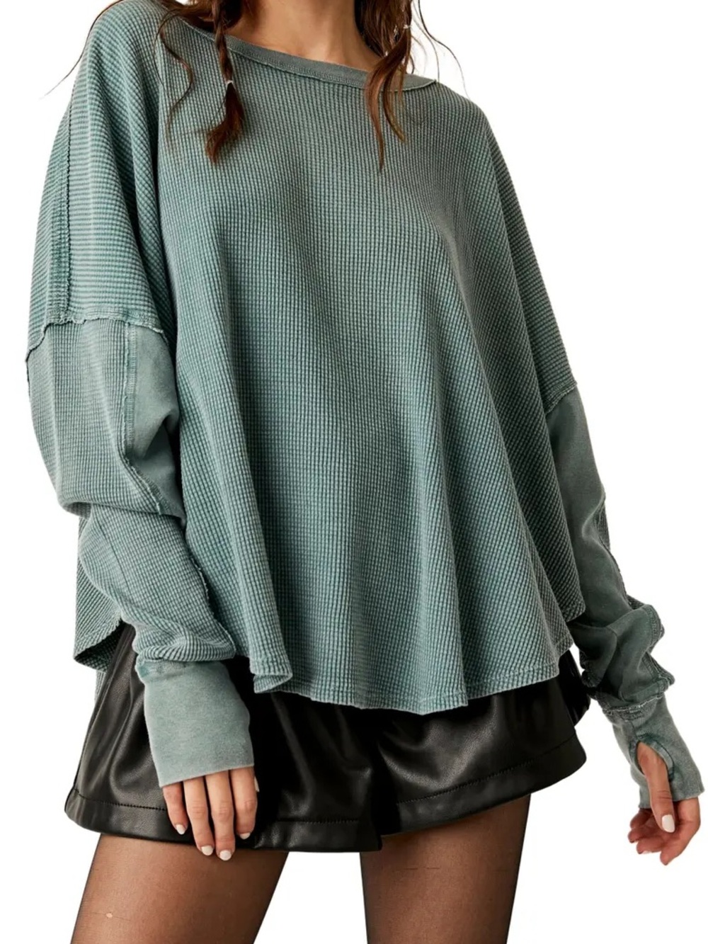 Free People We The Free Oversized Waffle Knit Top Medium